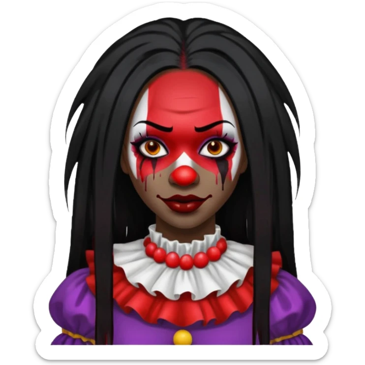 palhacinha sangrenta assassina pele negra de cabelo preto liso e longo  sticker