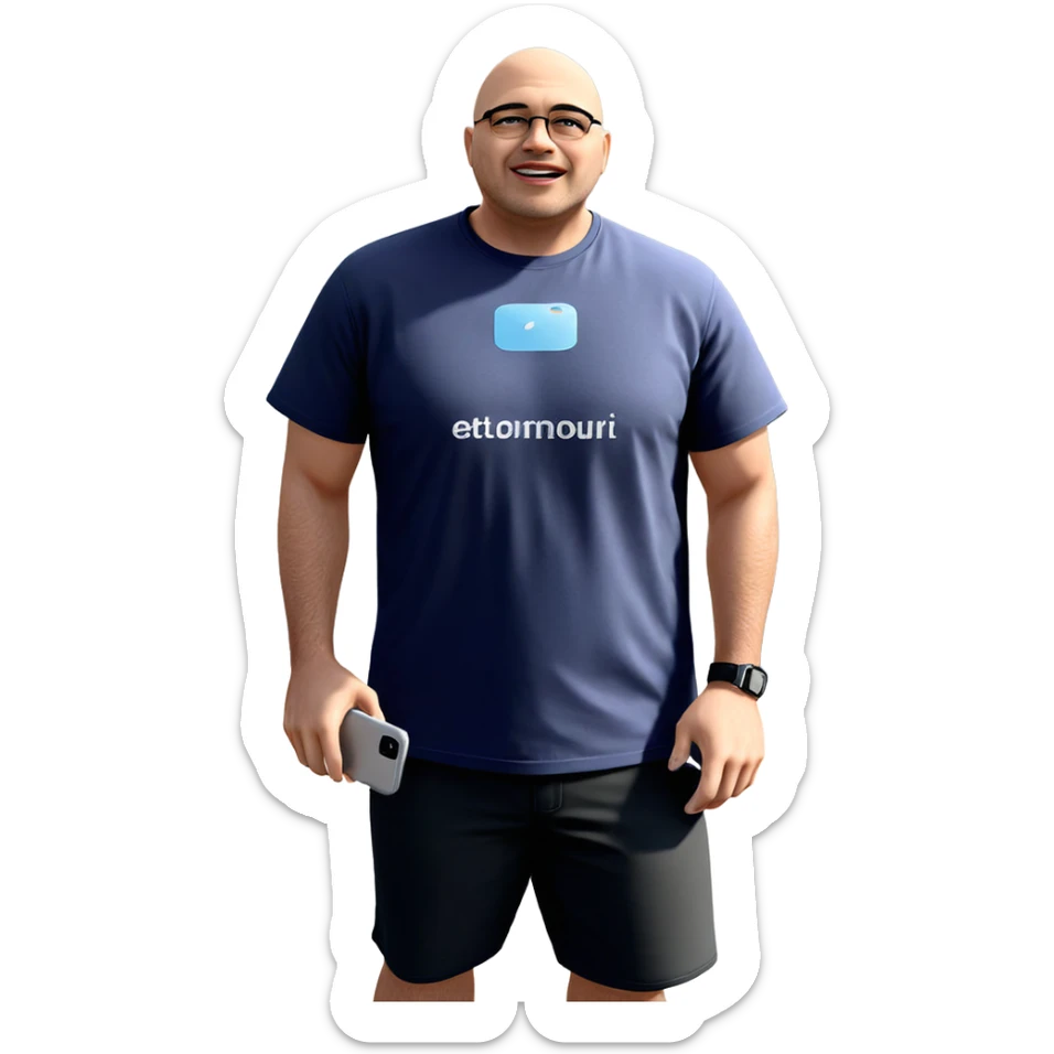 bald guy with phone outdoors sticker