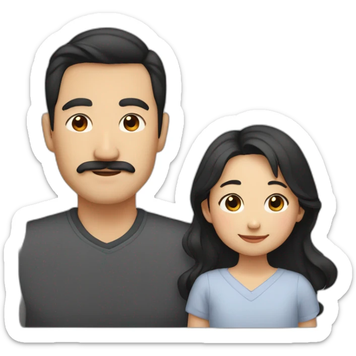 father dark hair and mustache, mother asian, son dark hair, and baby daughter sticker
