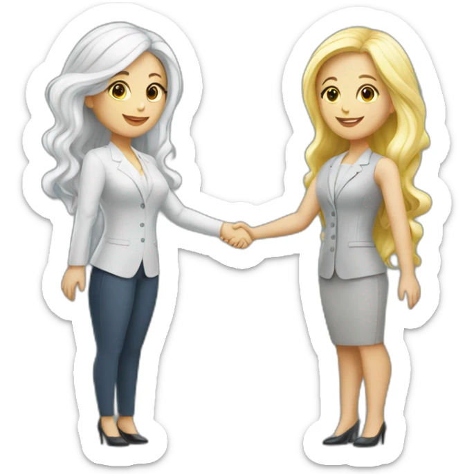 two ukrainian white business women with different hair colors from each other shaking hands full bodies sticker