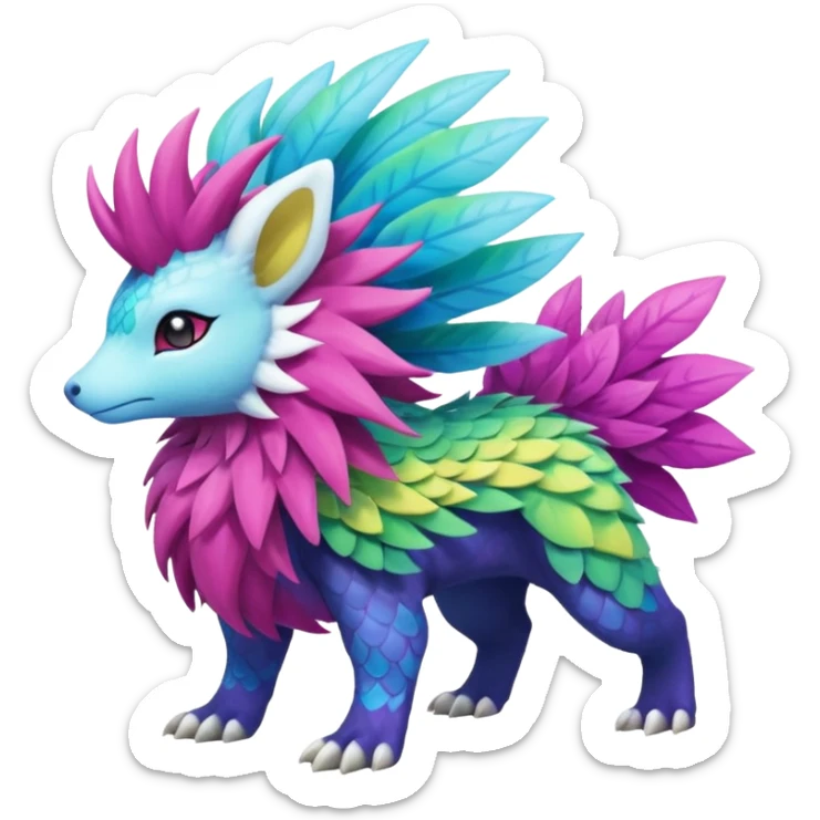 Blue and magenta and yellow hydro-elemental Virizion-Trico-Amaura-Shaymin-hybrid-creature (full body) sticker