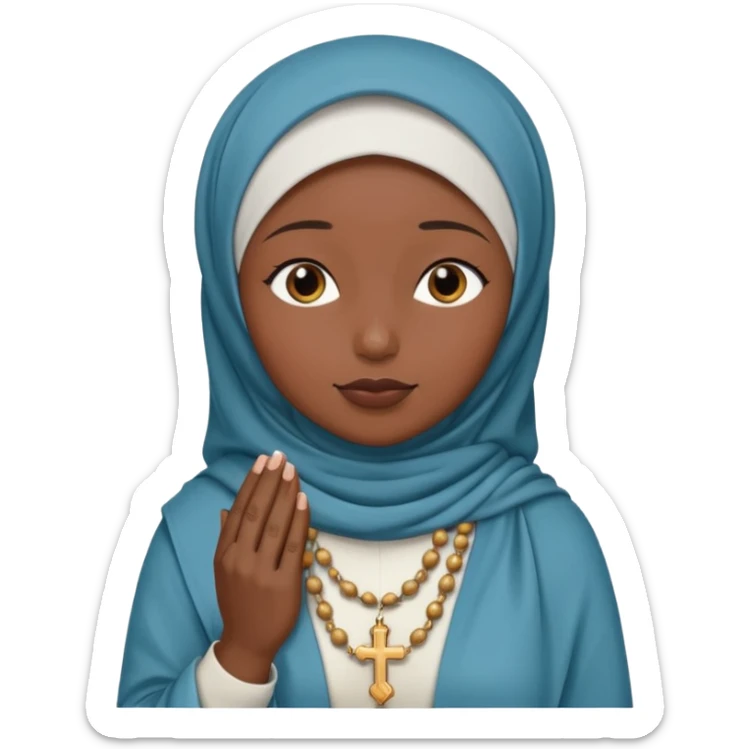 darkskin muslim black woman praying with hijab on and rosary sticker