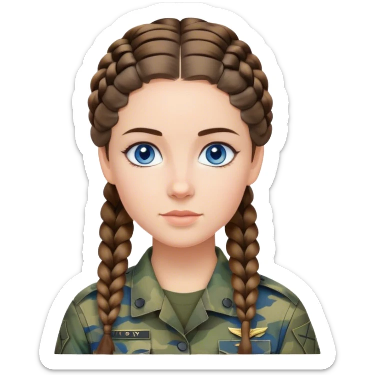 Girl in military camo French braid brunette blue eyes sticker
