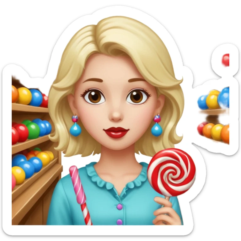very pretty candy shop girl face with unique hair and earrings sticker