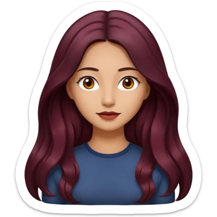 young woman 
Long waist-long hair
deep middle part
slightly wavy
dark burgundy hair 
 sticker