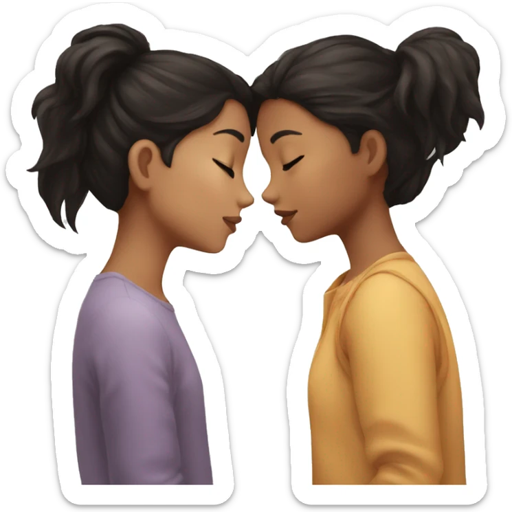 girl with black hair kissing a girl with brown hair sticker