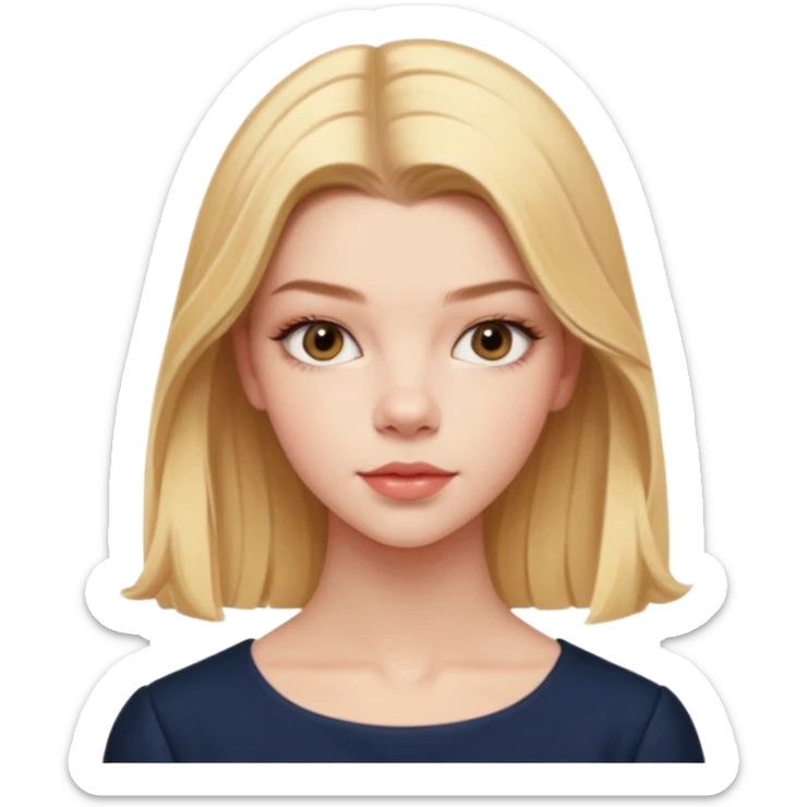 Cinematic Realistic Anya Taylor Joy Portrait, depicted with lifelike skin texture, subtle rosy undertones, and soft natural lighting that enhances the gentle contours of her face. Her intricately detailed golden blonde hair is elegantly. sticker