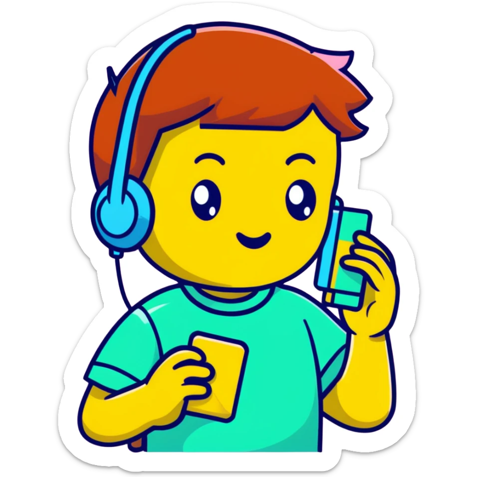 cheerful cartoon teenager holding a phone with 'Tax Refund!' notification, sparkling eyes, pop art colors sticker