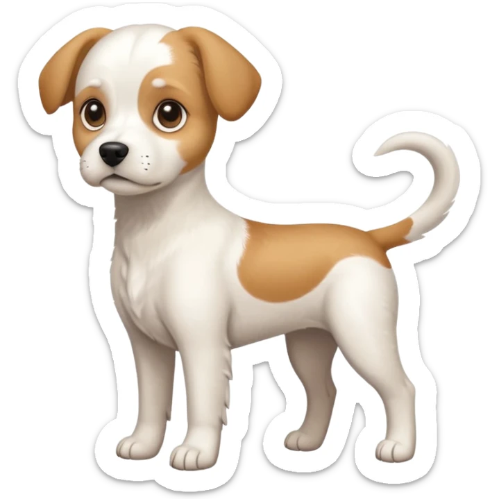 a full body white beagle x maltese x chi dog the size of a kelpie with light brown ears and a light brown patch on one eye sticker