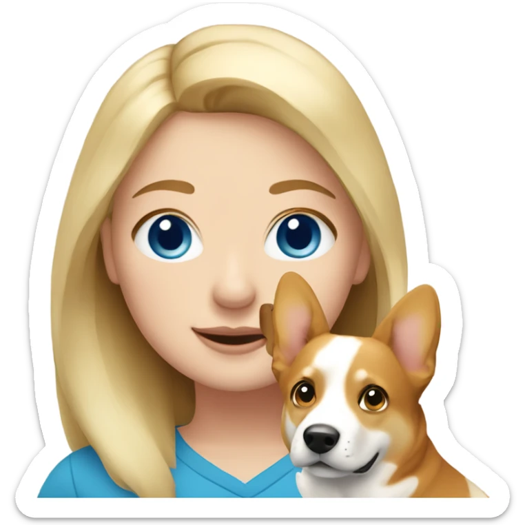 Blonde hair and blue eyed girl with a corgi sticker