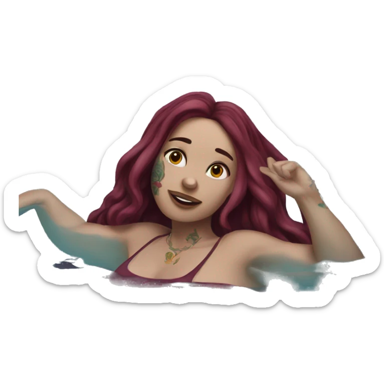Beautiful tattooed  burgundy long haired woman swimming in a pool sticker