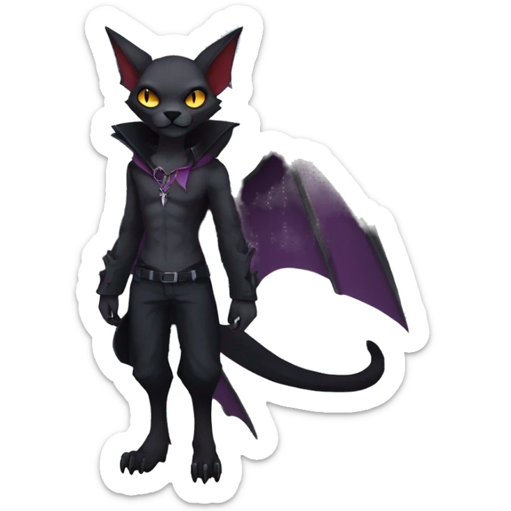 cool edgy anthro dark-shadow-themed animal vampiric bat-cat-hybrid Fakemon  with a collar full body sticker