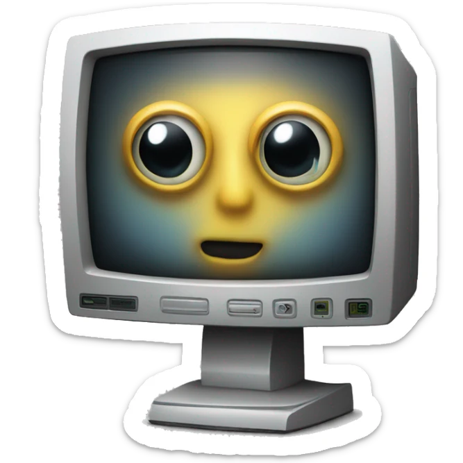 a crt monitor with eyes, in the style of steambot willie sticker