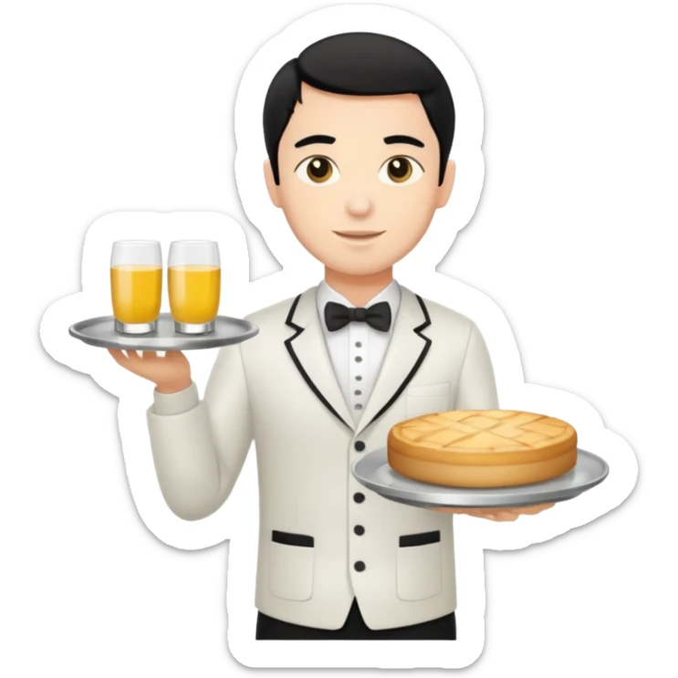 emoji man light skin and black hair, con uniforme de camarero CUERPO COMPLETO sticker