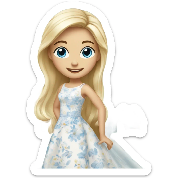 Beautiful blond girl with blue eyes and floral wedding dress sticker