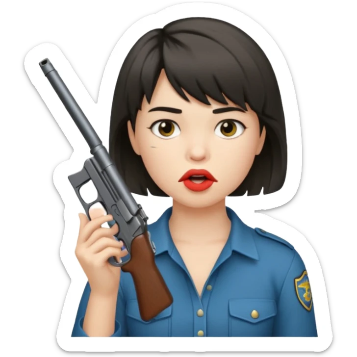 short hair girl with mullet putting gun in her mouth sticker