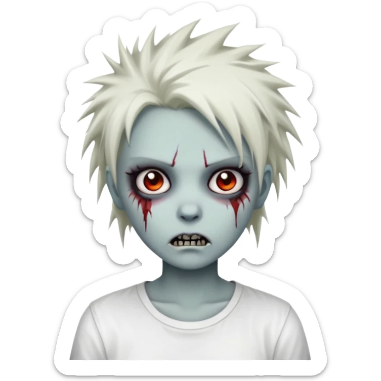 zombie girl with spiky emo hair and white shirt emoji sticker