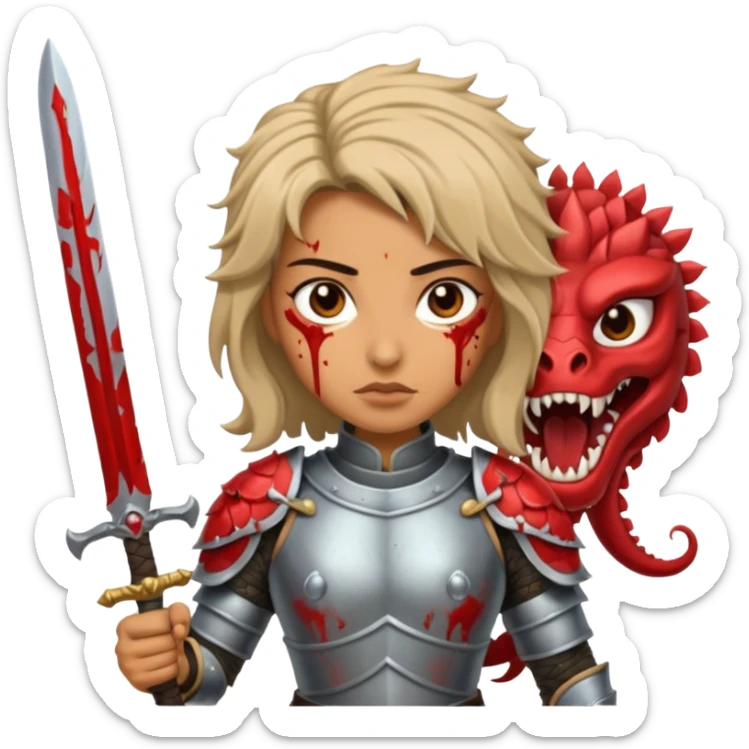 Fierce Latina in armor with a sword after a battle cutting off the head of a hydra sticker