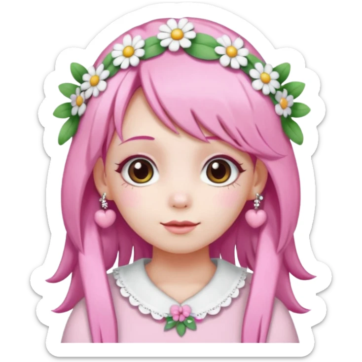 A girl with pink and white hair, adorned with flowers as hair accessories, wearing My Melody clothing.Let the girl be older  sticker