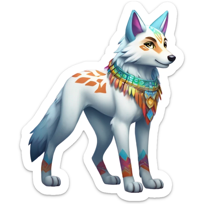 Anthro Colorful Shiny Fionbri-Falvie-sparkle-wolf-sona with tribal markings full body sticker
