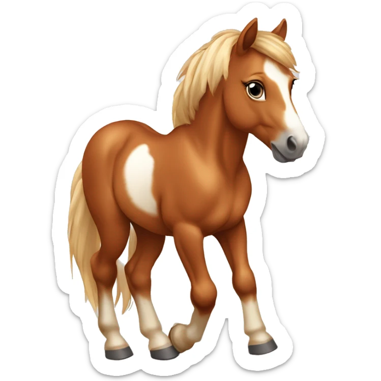 Chestnut horse with white, cheeky playful horse, young horse foal filly horse yearling playful trotting sticker