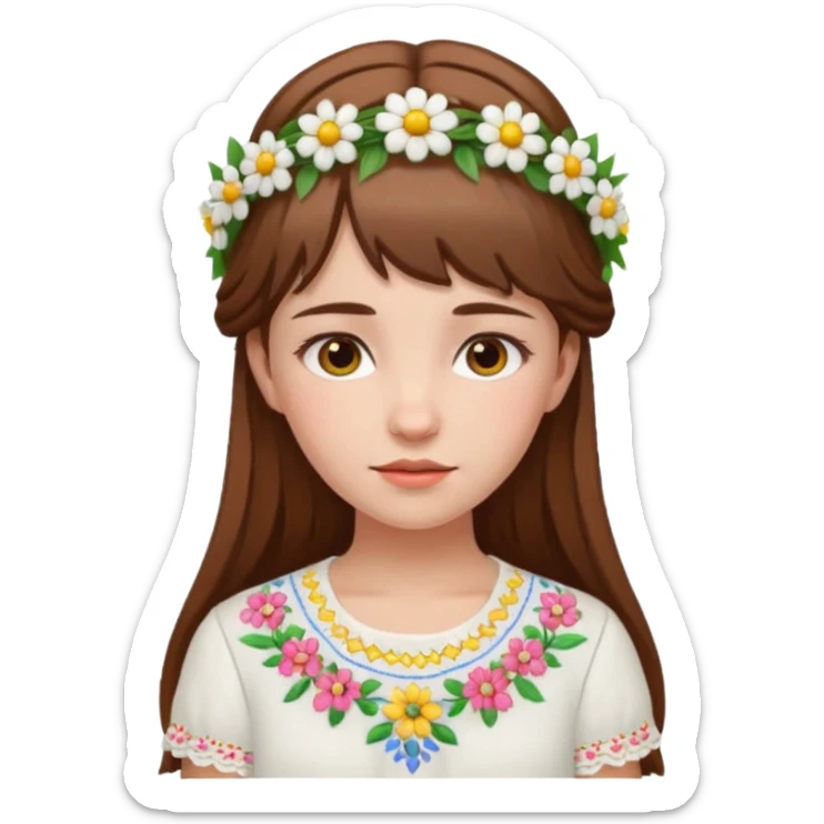 Ukrainian girl in a white embroidered shirt with a flower crown on her head sticker