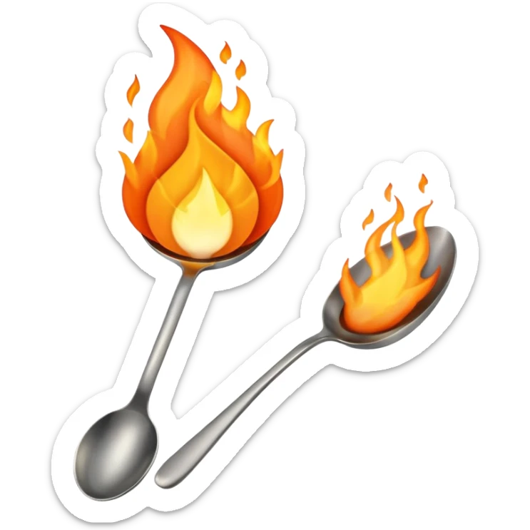 Una cuchara de metal y una llama de fuego por debajo sticker