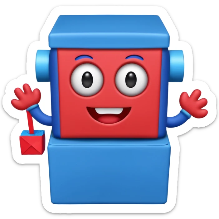Boxy Boo character from Poppy Playtime, red and blue jack-in-the-box monster sticker