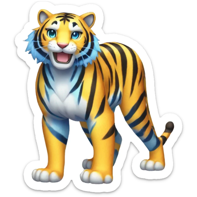 Colorful Shiny Kawaii Cute Blue-striped Tiger-Fakémon-Pokémon full body sticker