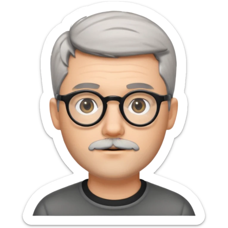 homme jeune blanc cheveux gris court lunettes rondes noir et petite barbe  sticker