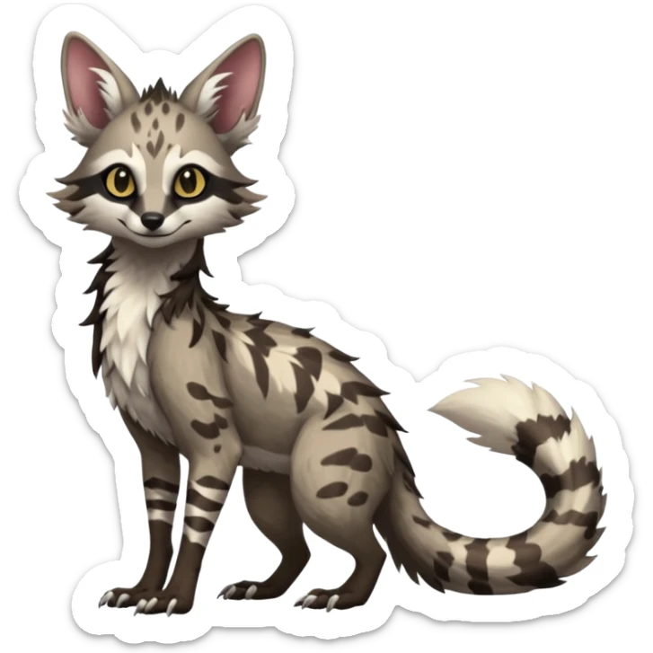 Feral Rare Fantasy   Vernid-Sergal-Genet-Trico-species by LiLaiRa, random markings, tufted tail, tufted ears, full body sticker