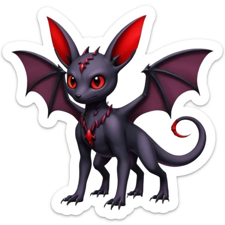 Gothic Edgy Vampiric Badass Cool Dark Gloomy Batty Genesect-Umbreon-Salandit-Fakémon-hybrid-creature (full body)  sticker