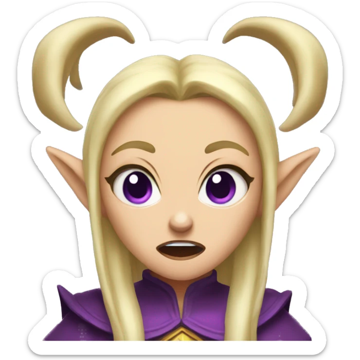 enraged angry, Noble female Elf with Elf ears and blonde hair and purple robes sticker