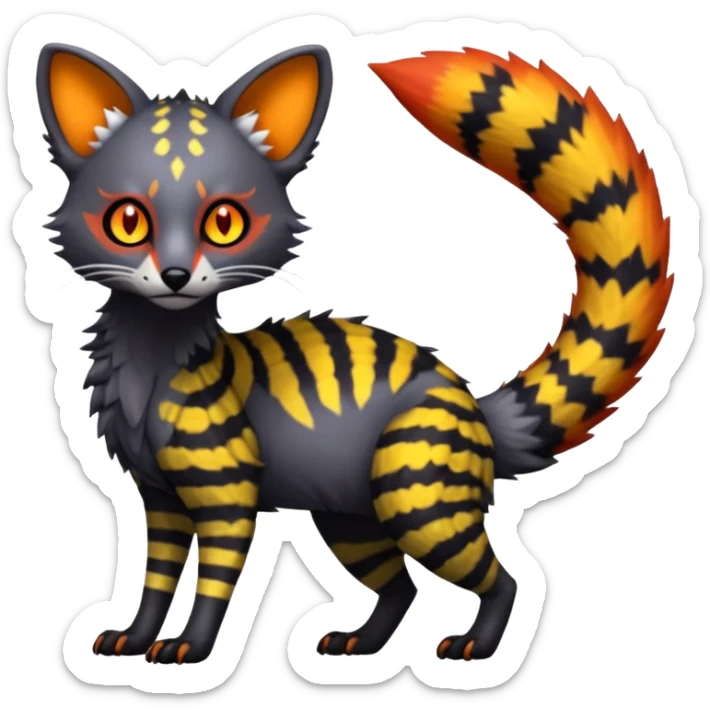 Rare warm-colored exotic edgy epic aesthetic gloomy spooky dark modern colorful cyber-Genet-Trico-species-Fakemon-hybrid-creature, with beautiful intricate markings, full body sticker