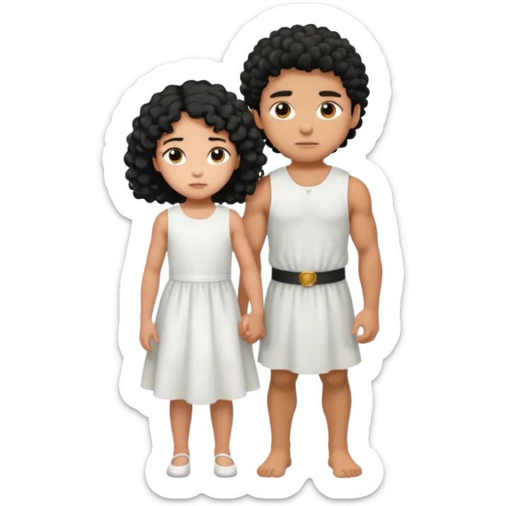 A strong man protecting a shorter girl with curly black hair sticker