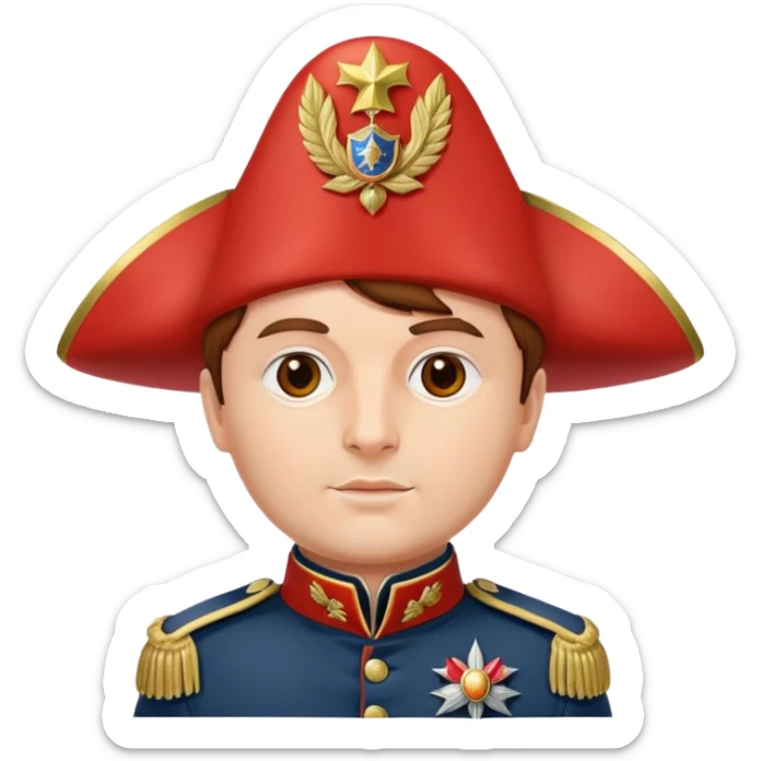 Tomato wearing Napoleon Bonaparte's bicorne hat and military officer uniform sticker