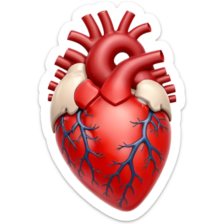 A red 3D glass human heart with a white background. The glass color should also be red and look like a real heart. sticker