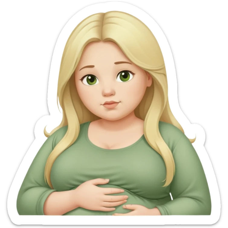 Beautiful chubby Pregnant woman belly blonde with long hair sage green top sticker