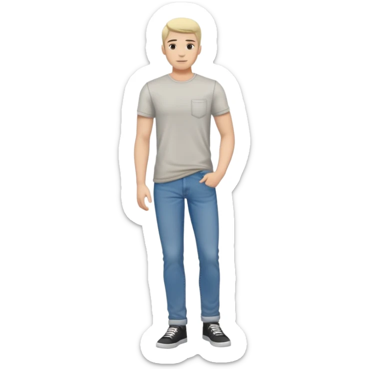full body lean male figure standing, wearing casual clothes, t-shirt and jeans, average build, not muscular sticker