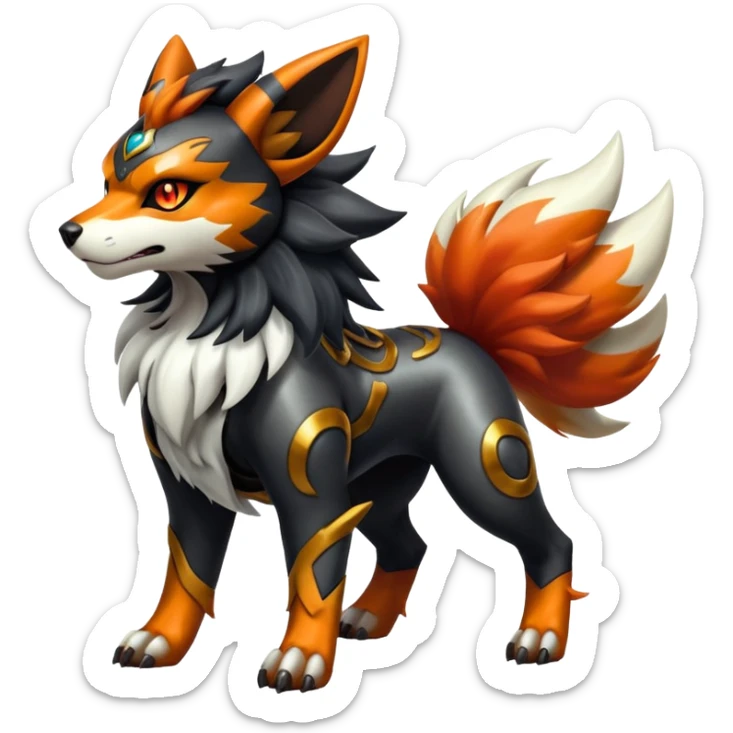 Shiny Gothic Exotic Futuristic Houndoom-Arcanine-Zorua-Torracat-Pokémon-Fakémon-hybrid-creature sticker