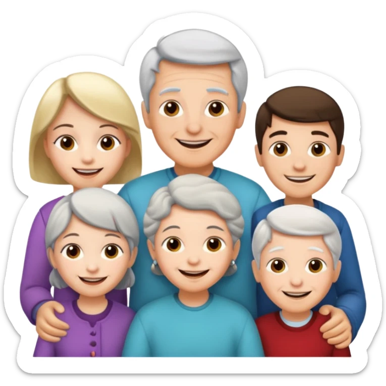 a group of 5 people all of diiferent ages let one  girl child, one teenage boy , two adult one man one women  and one old grandma sticker