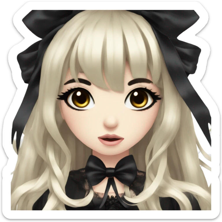 hime gyaru girl, goth, bows, dark makeup, dark black hair sticker