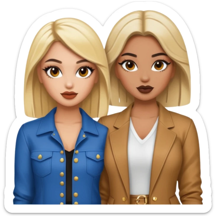 Boujy baddie best friends blonde and brunette, trendy heavy makeup sticker