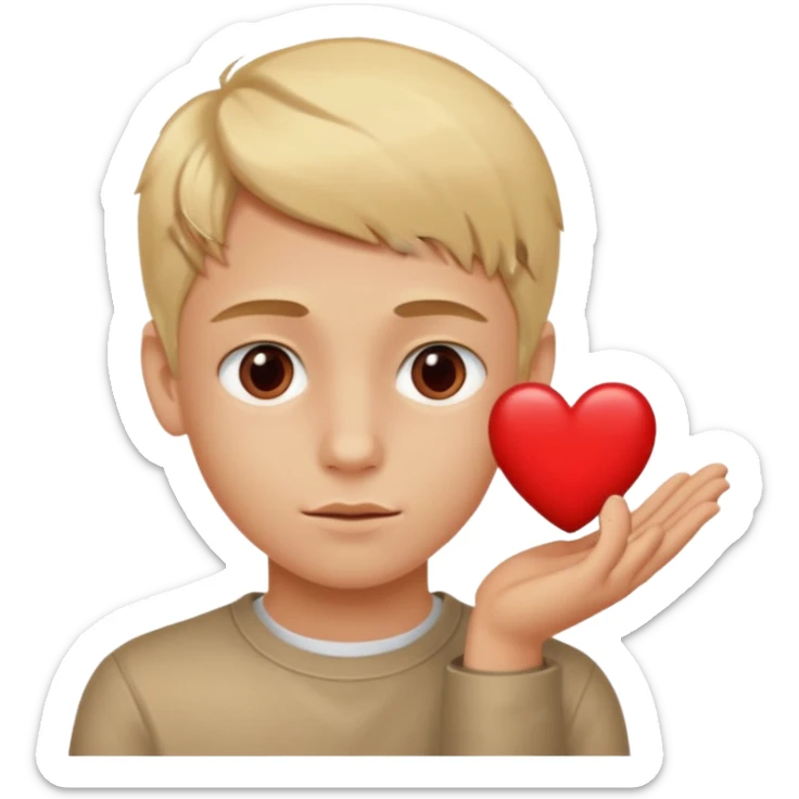 Un garçon blond aux yeux marrons de 13 ans qui tient avec ses mains un L avec des cœurs autour de son visage sticker