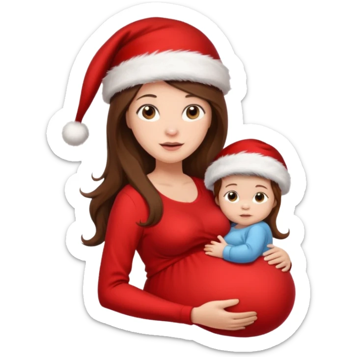 Woman pregnant long  brown hair wirh santa hat "Posing with the baby bump sticker