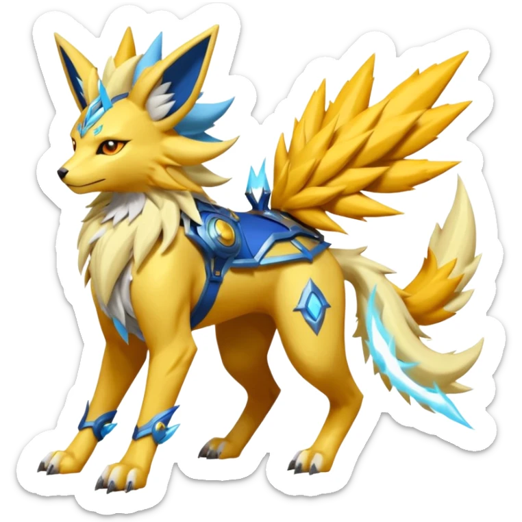 Feral Solgaleo-Jolteon-Cobalion-Renamon-Zeraora-Vernid-fusion-hybrid-creature, full body  sticker