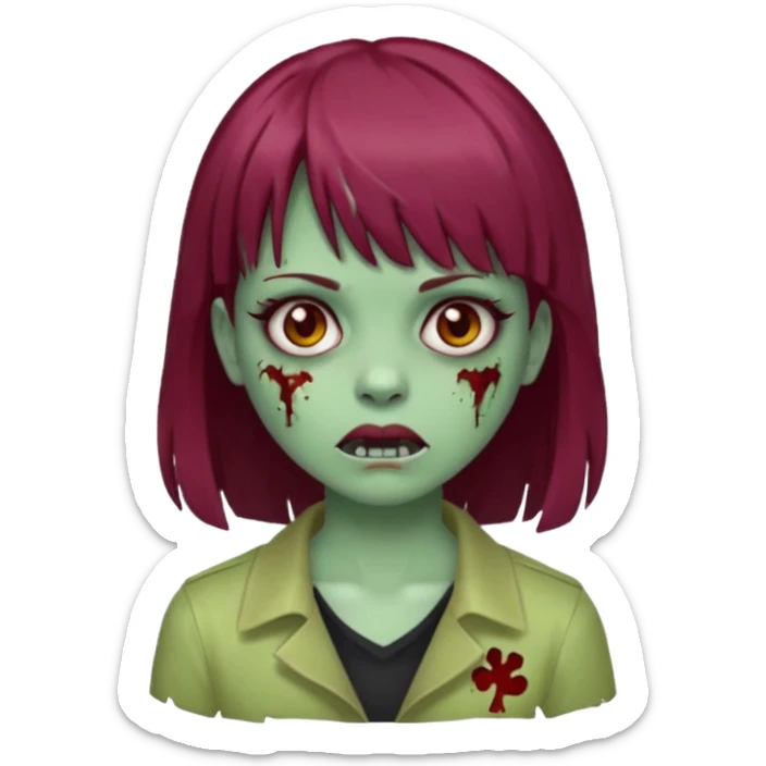 girl zombie with burgundy hair and bangs emoji, white background  sticker