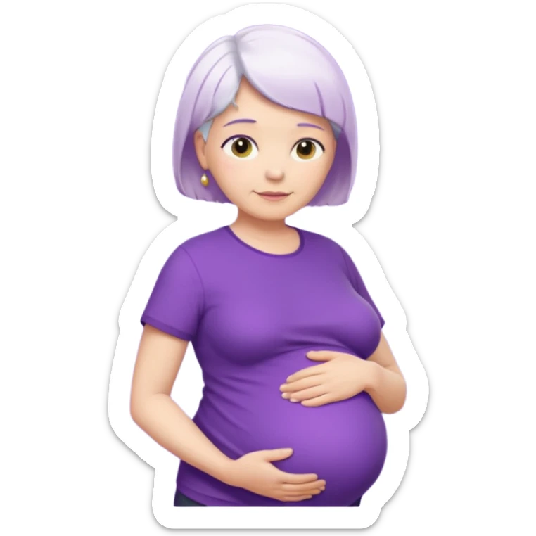 pregnant older woman with purple shirt and short white hair, head, neck and abdomen sticker
