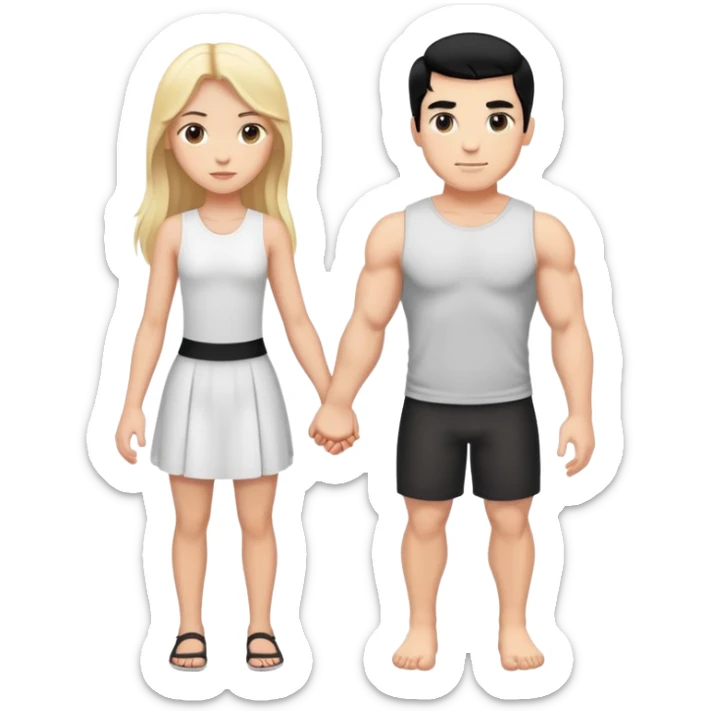 Buff and Tall white man with black hair and white girl with long blonde hair holding hands sticker