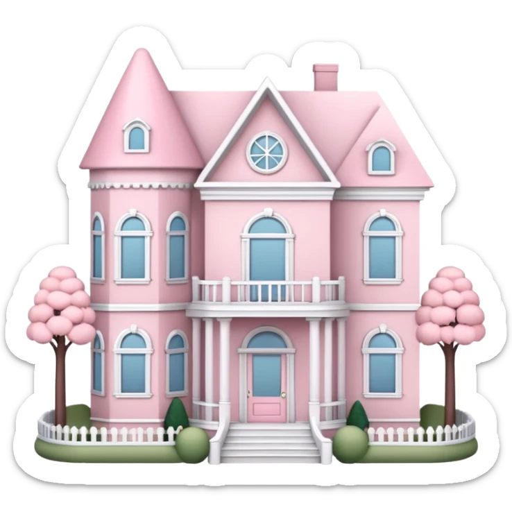 baby pink dollhouse mansion with miniature furniture  sticker